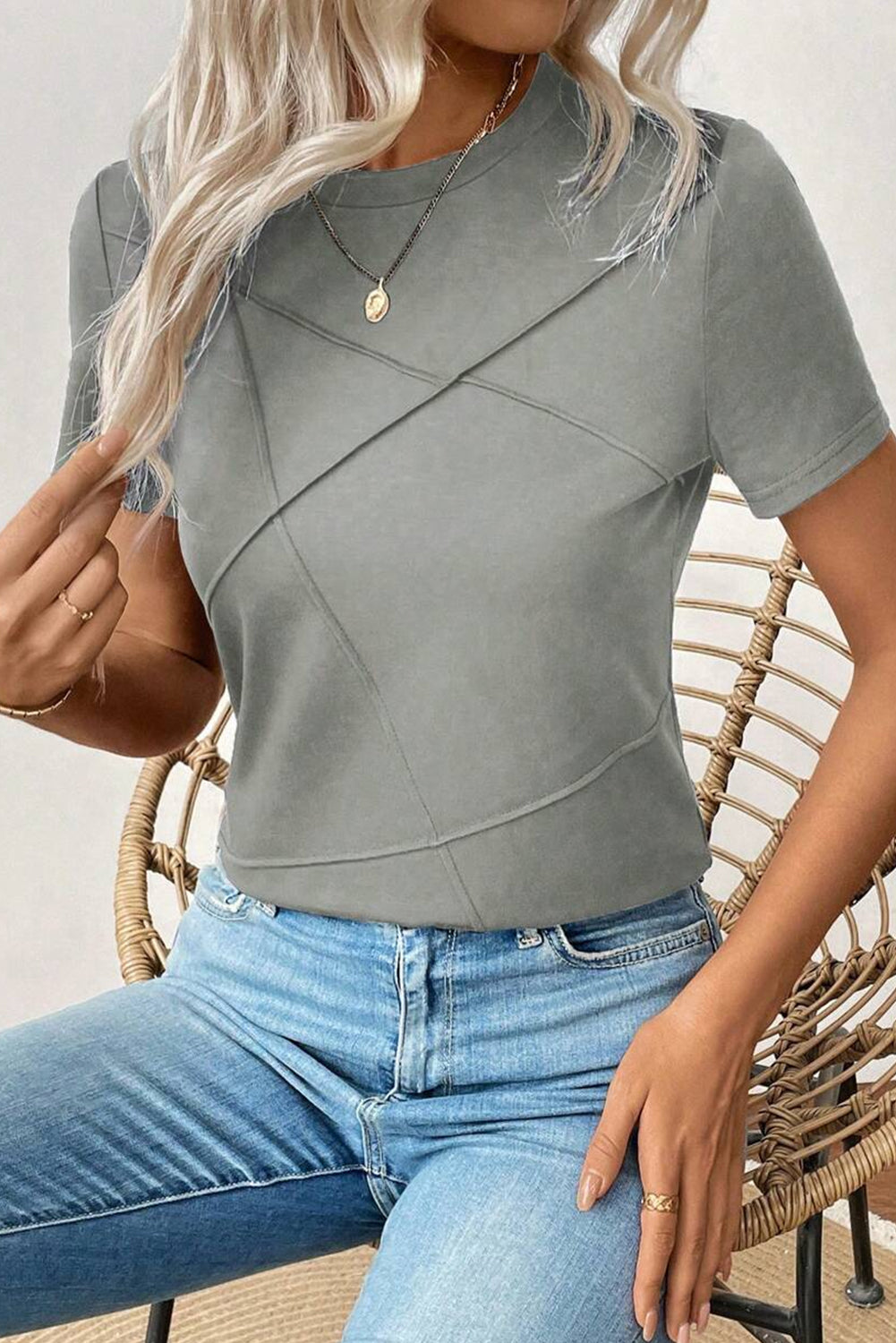 Jasmine (Grey) Round Neck T-Shirt
