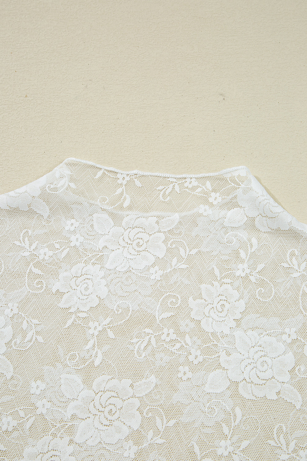 Sheer (White) Floral Lace Mesh Mock Neck Long Sleeve Top