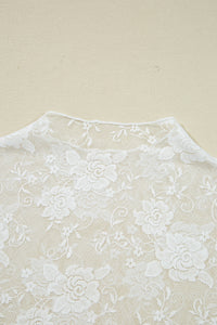 Sheer (White) Floral Lace Mesh Mock Neck Long Sleeve Top