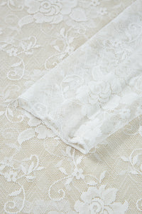 Sheer (White) Floral Lace Mesh Mock Neck Long Sleeve Top
