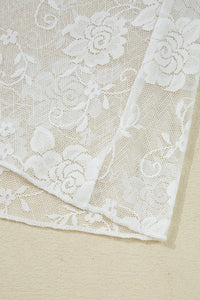 Sheer (White) Floral Lace Mesh Mock Neck Long Sleeve Top