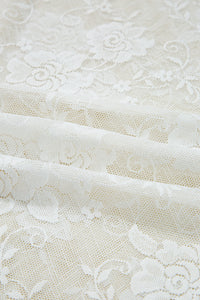 Sheer (White) Floral Lace Mesh Mock Neck Long Sleeve Top