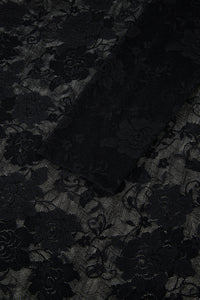 Sheer (Black) Floral Lace Mesh Mock Neck Long Sleeve Top