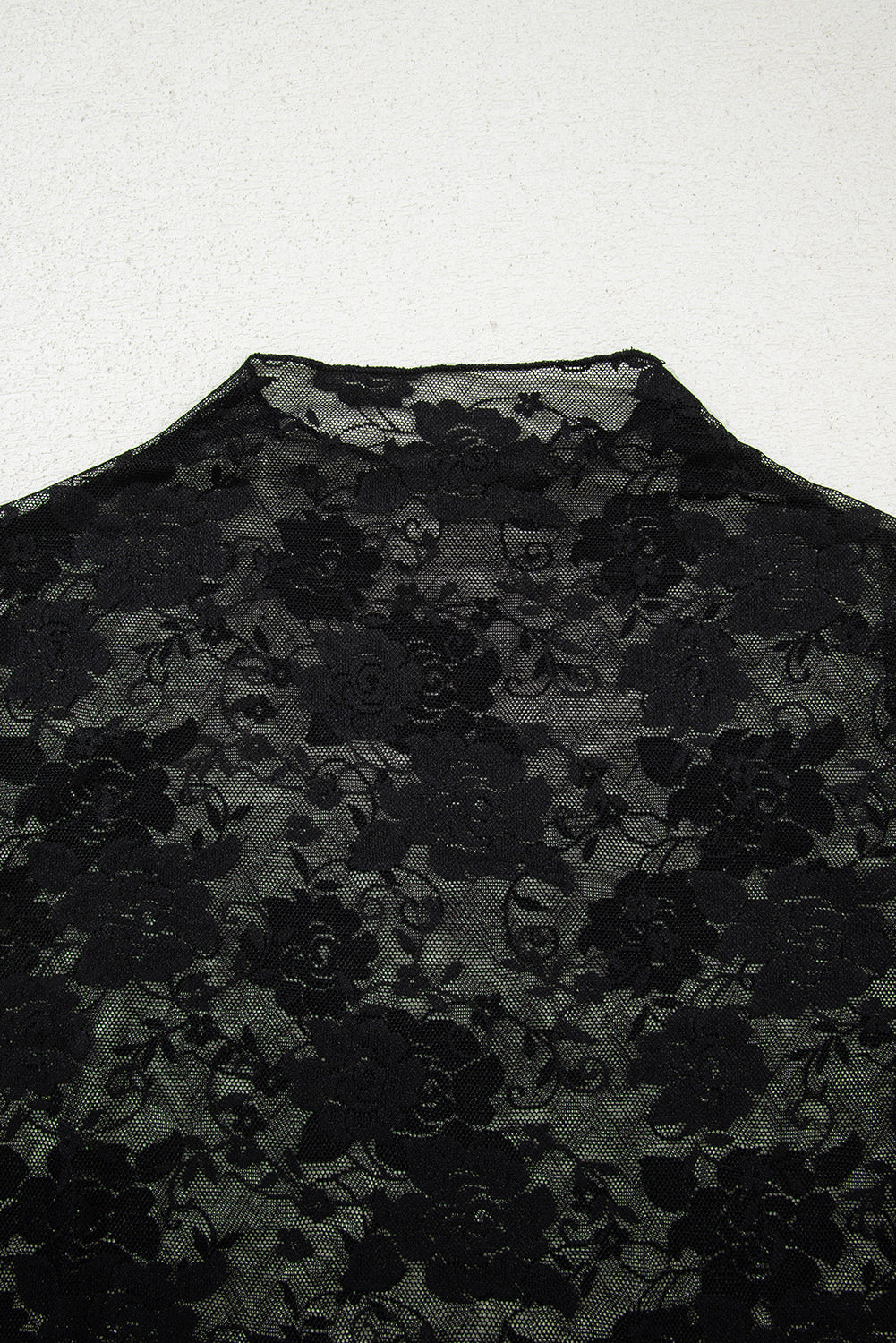 Sheer (Black) Floral Lace Mesh Mock Neck Long Sleeve Top