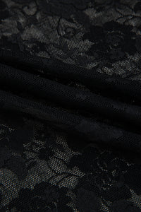 Sheer (Black) Floral Lace Mesh Mock Neck Long Sleeve Top