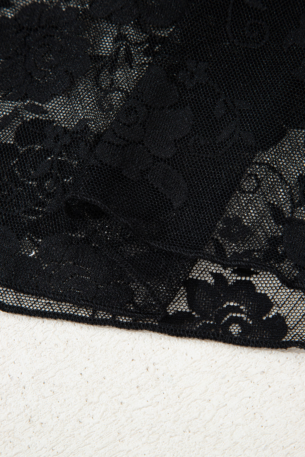 Sheer (Black) Floral Lace Mesh Mock Neck Long Sleeve Top
