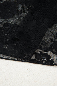 Sheer (Black) Floral Lace Mesh Mock Neck Long Sleeve Top