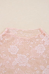 Sheer (Light Pink) Floral Lace Mesh Mock Neck Long Sleeve Top