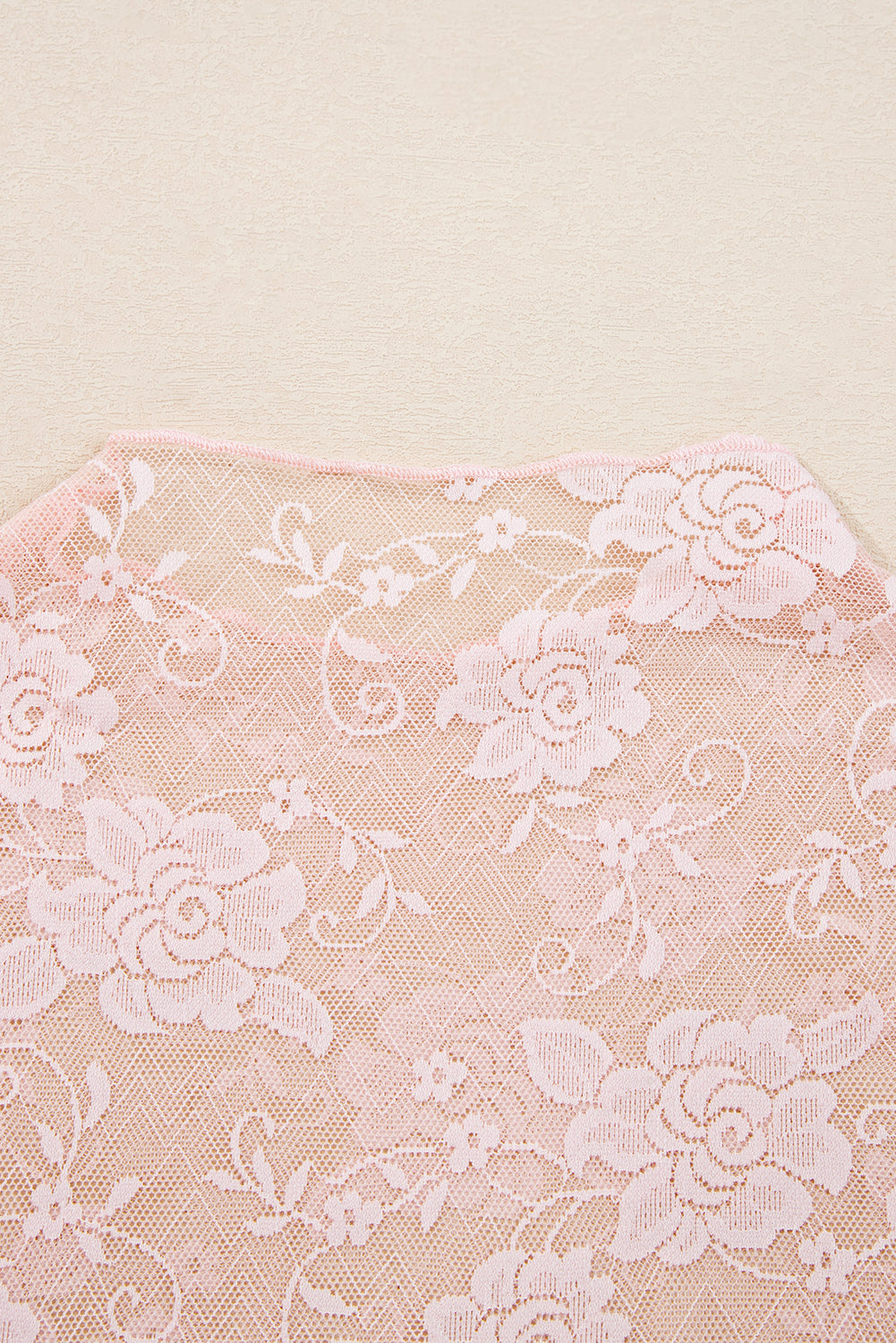 Sheer (Light Pink) Floral Lace Mesh Mock Neck Long Sleeve Top