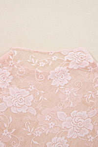 Sheer (Light Pink) Floral Lace Mesh Mock Neck Long Sleeve Top