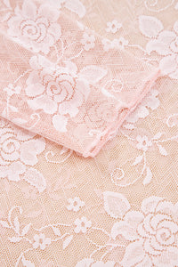 Sheer (Light Pink) Floral Lace Mesh Mock Neck Long Sleeve Top