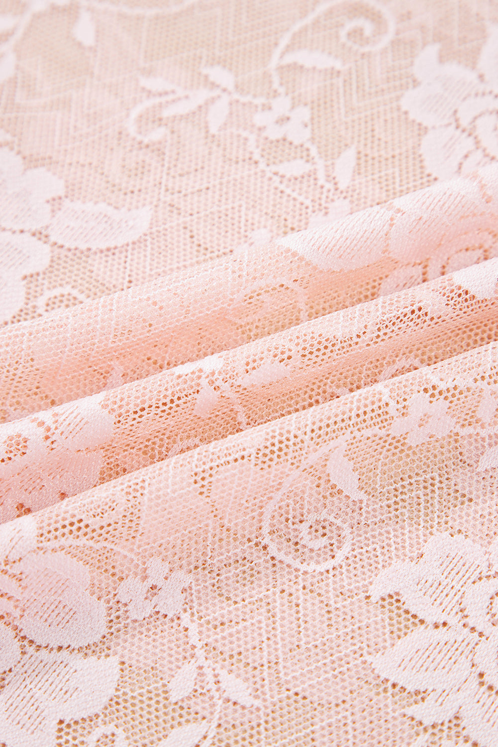 Sheer (Light Pink) Floral Lace Mesh Mock Neck Long Sleeve Top