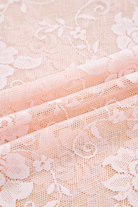 Sheer (Light Pink) Floral Lace Mesh Mock Neck Long Sleeve Top