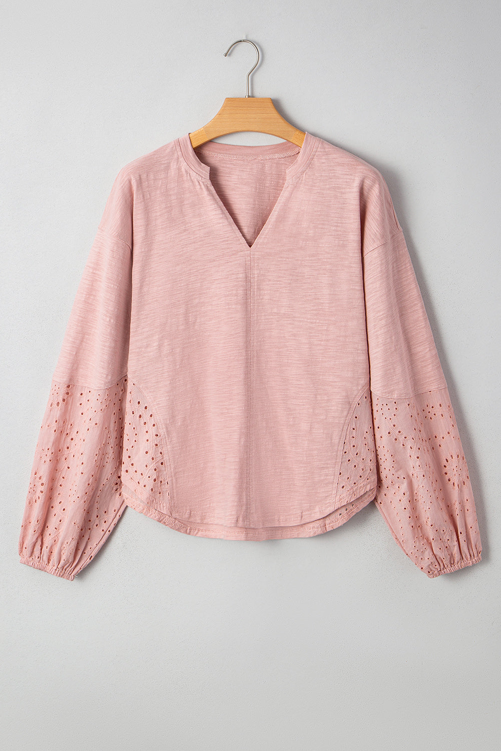 Blush V-Neck (100% Cotton) Top w/Keyhole Embroidery
