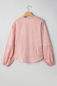 Blush V-Neck (100% Cotton) Top w/Keyhole Embroidery