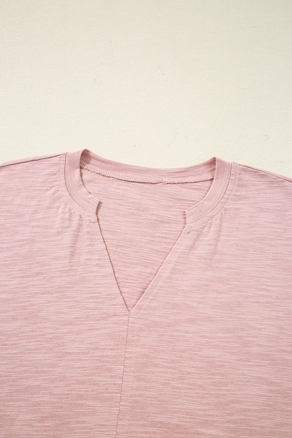 Blush V-Neck (100% Cotton) Top w/Keyhole Embroidery