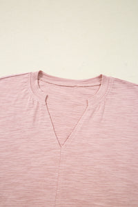 Blush V-Neck (100% Cotton) Top w/Keyhole Embroidery