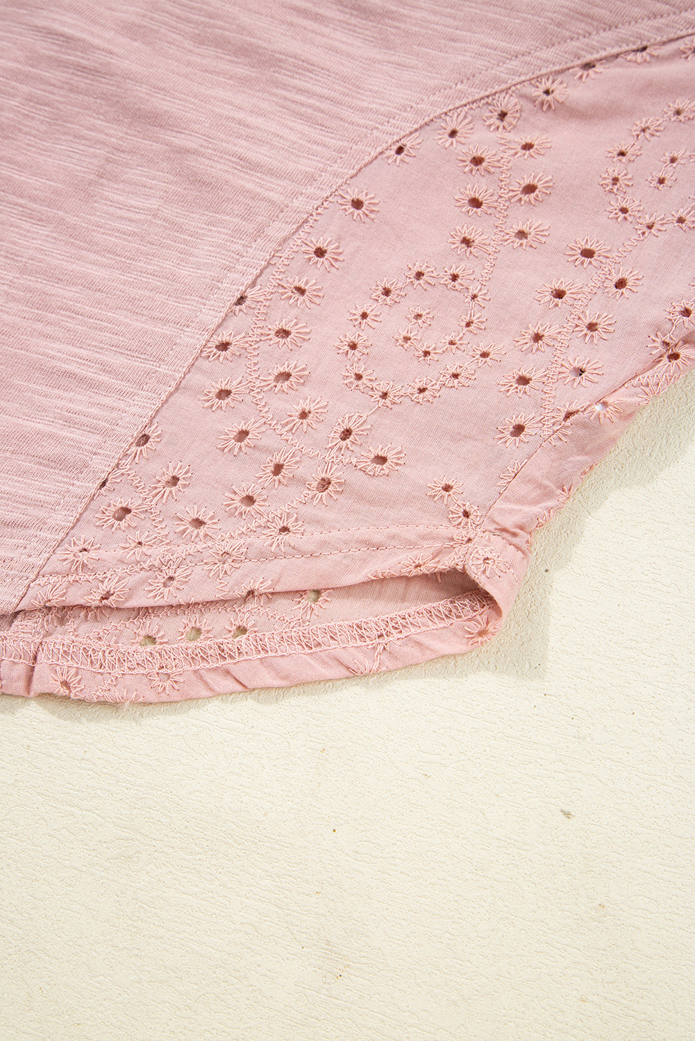 Blush V-Neck (100% Cotton) Top w/Keyhole Embroidery