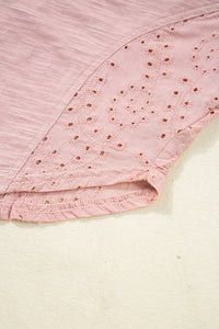 Blush V-Neck (100% Cotton) Top w/Keyhole Embroidery