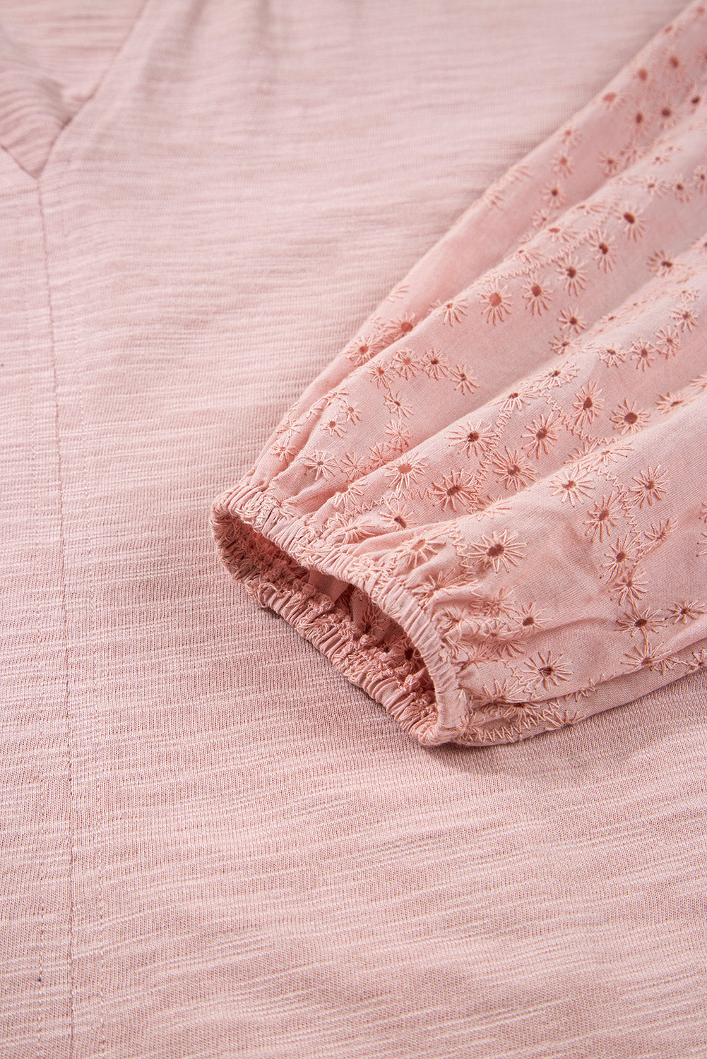 Blush V-Neck (100% Cotton) Top w/Keyhole Embroidery