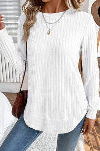 Classy Soft Ribbed (White) Long Sleeve Knit Top