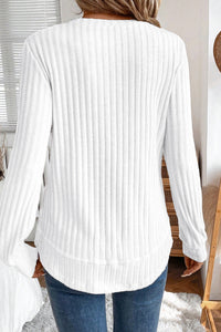 Classy Soft Ribbed (White) Long Sleeve Knit Top