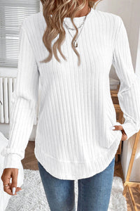 Classy Soft Ribbed (White) Long Sleeve Knit Top