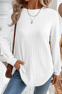 Classy Soft Ribbed (White) Long Sleeve Knit Top