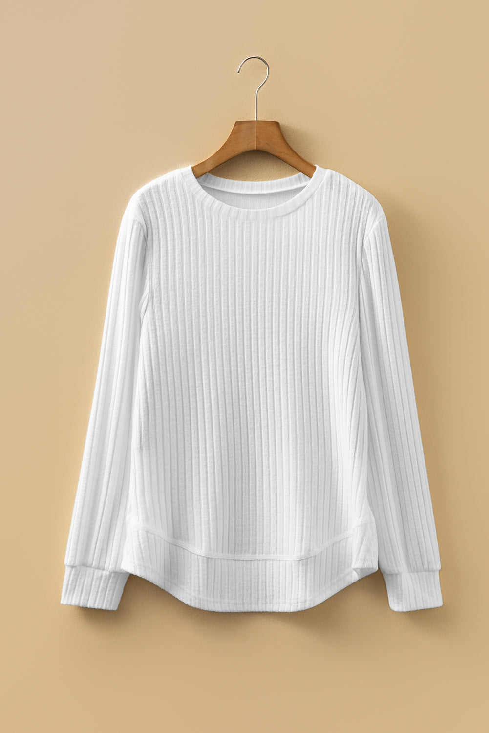 Classy Soft Ribbed (White) Long Sleeve Knit Top