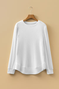 Classy Soft Ribbed (White) Long Sleeve Knit Top