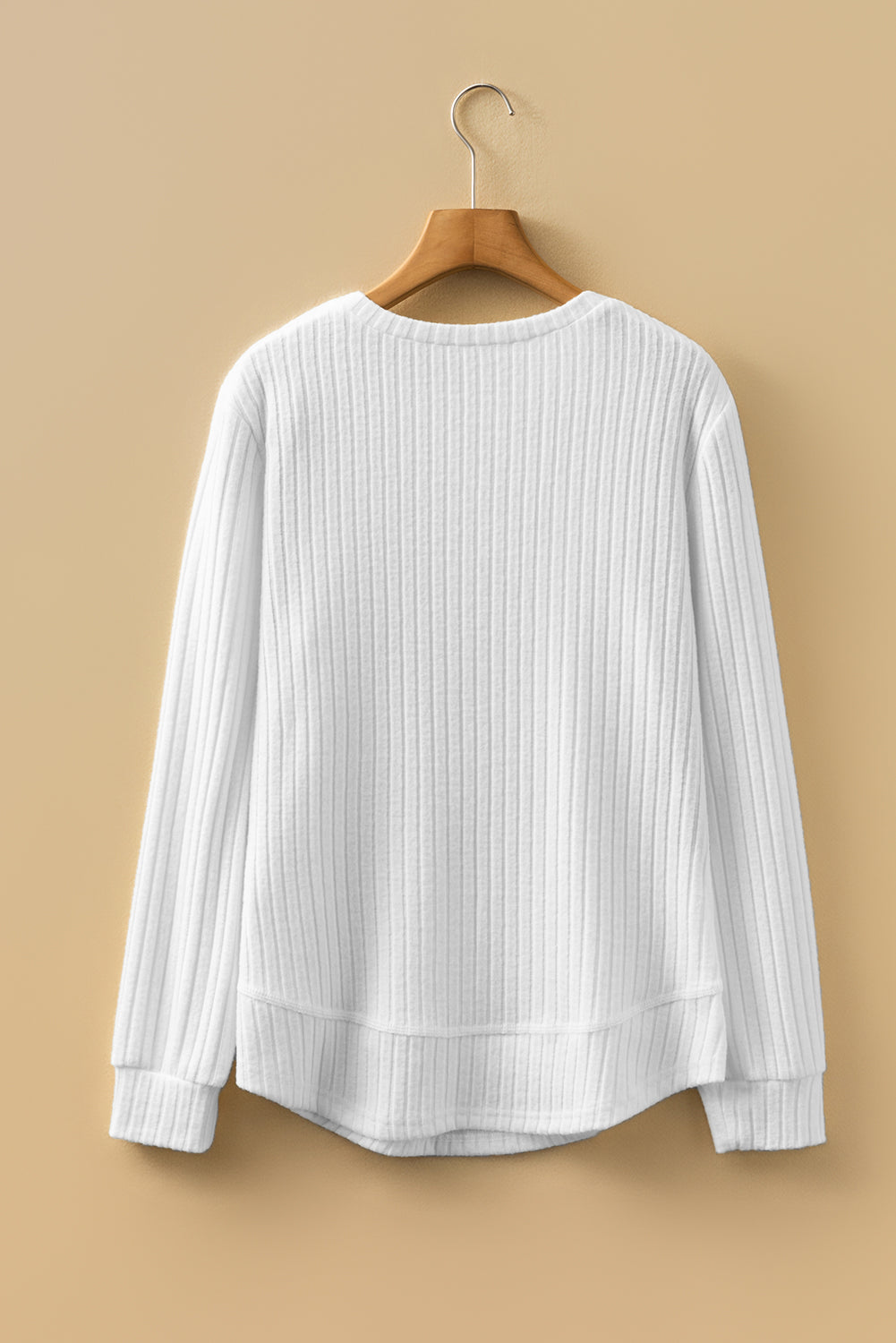 Classy Soft Ribbed (White) Long Sleeve Knit Top