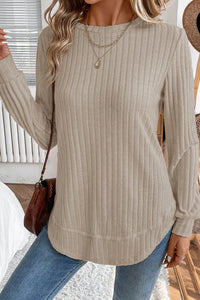 Classy Soft Ribbed (Beige) Long Sleeve Knit Top