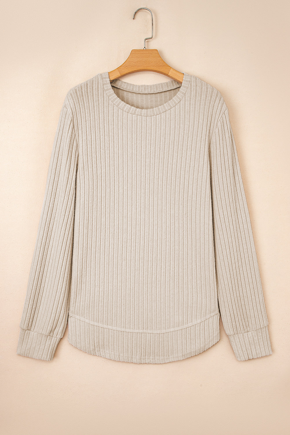 Classy Soft Ribbed (Beige) Long Sleeve Knit Top