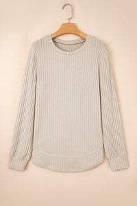 Classy Soft Ribbed (Beige) Long Sleeve Knit Top