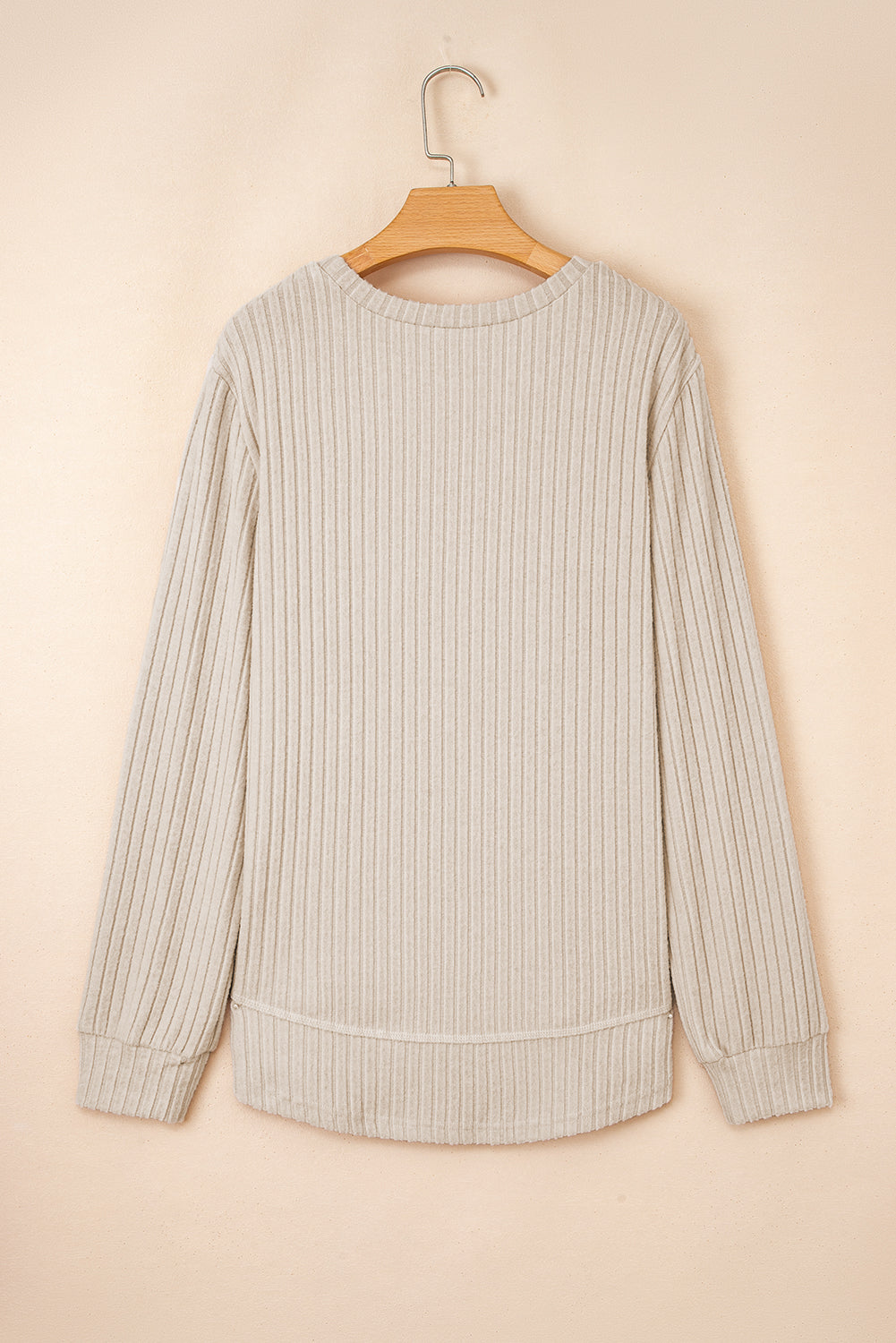 Classy Soft Ribbed (Beige) Long Sleeve Knit Top
