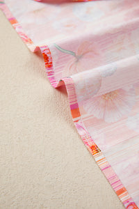 Pink & Orange Floral V-Neck Short Sleeve Top