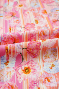 Pink & Orange Floral V-Neck Short Sleeve Top