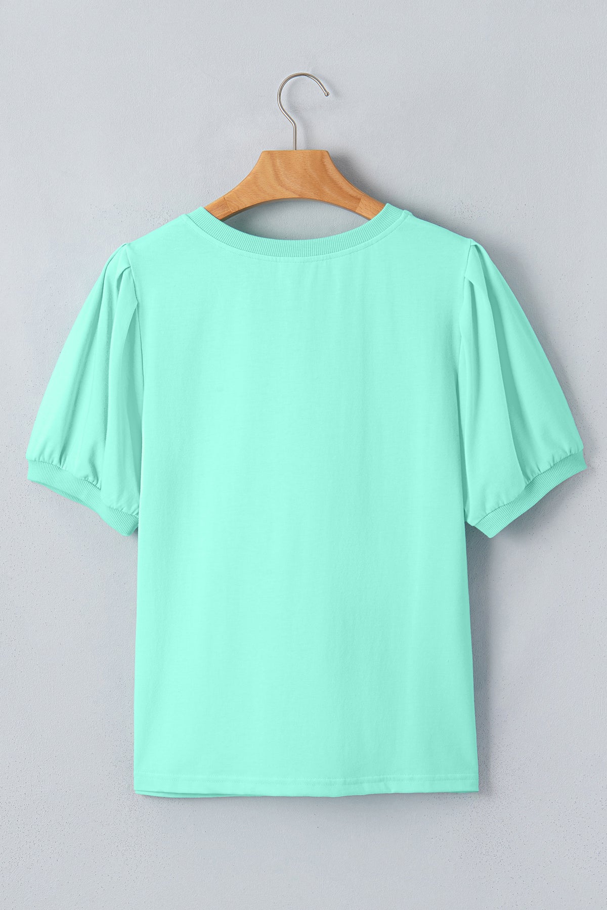 Mint Green V-Neck Puff-Sleeve Top