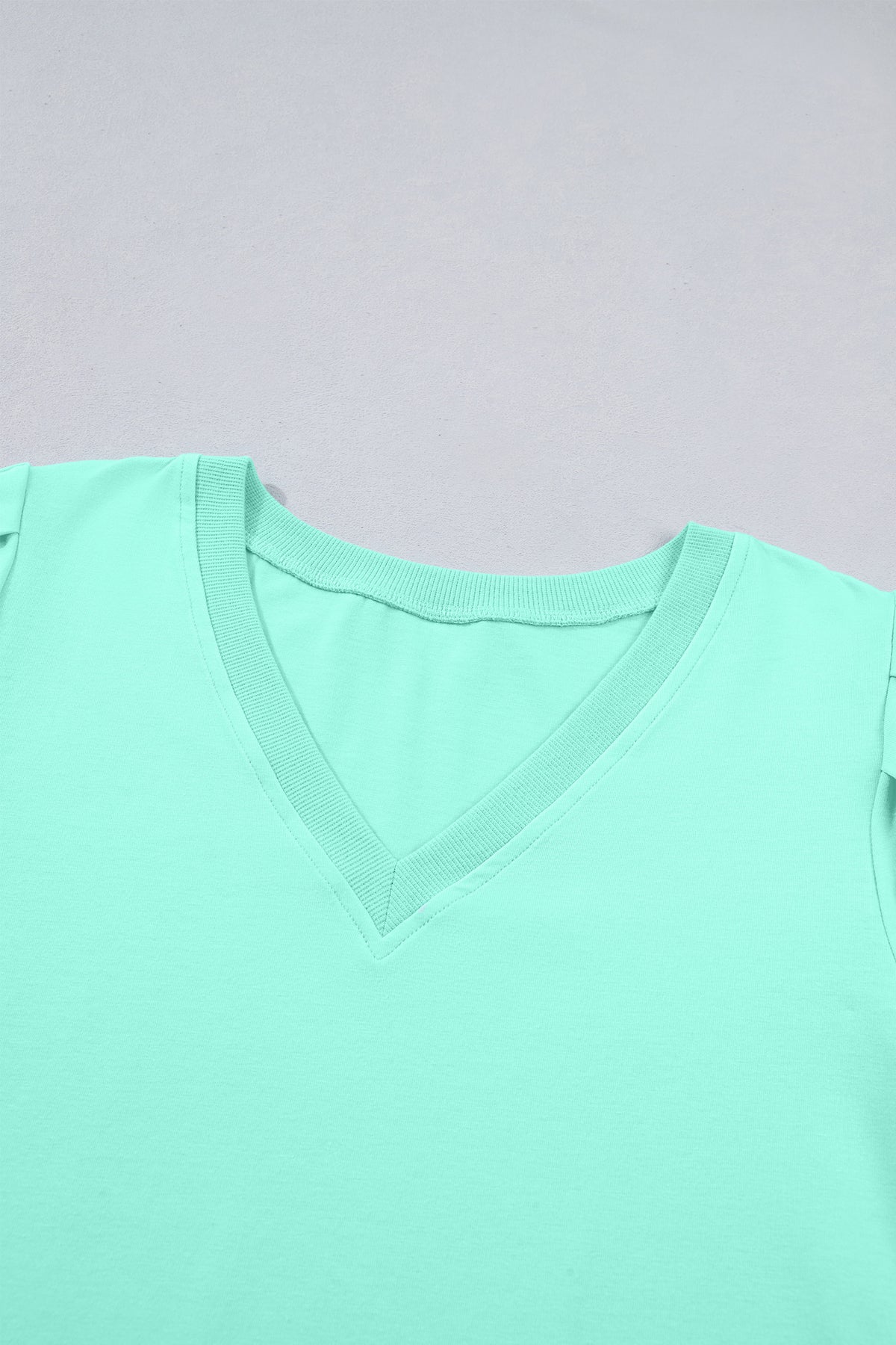 Mint Green V-Neck Puff-Sleeve Top