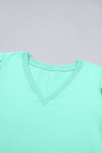 Mint Green V-Neck Puff-Sleeve Top