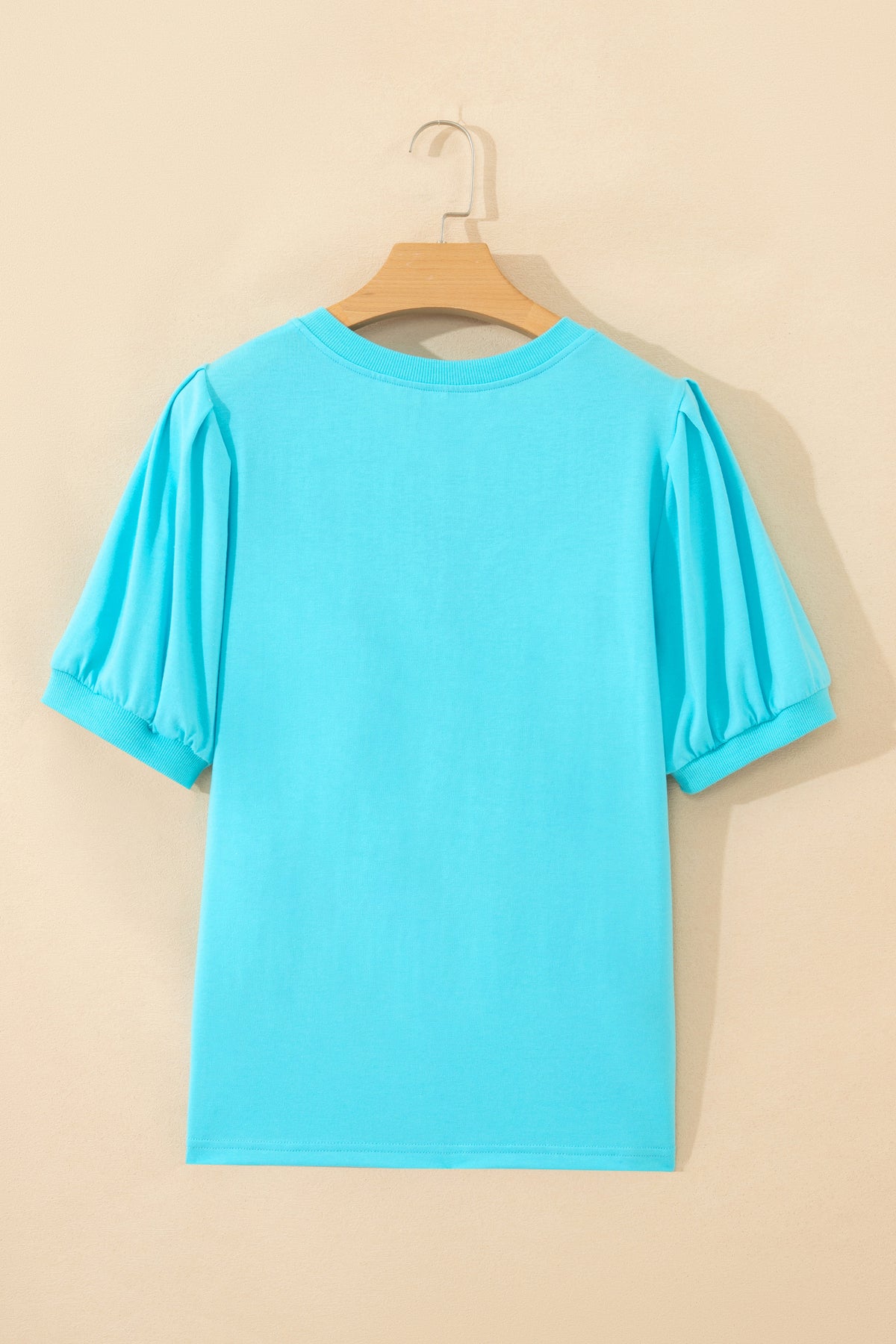Sky Blue V-Neck Puff-Sleeve Top
