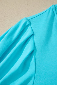 Sky Blue V-Neck Puff-Sleeve Top