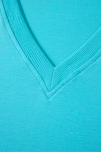Sky Blue V-Neck Puff-Sleeve Top