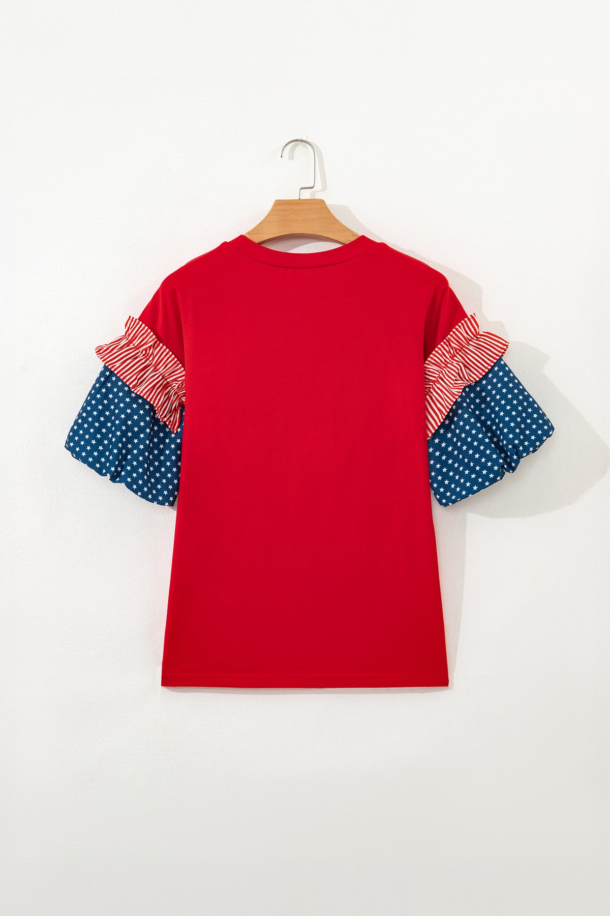 Cotton Red Patriotic Stars and Stripes Puff Sleeve Top