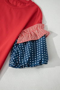 Cotton Red Patriotic Stars and Stripes Puff Sleeve Top