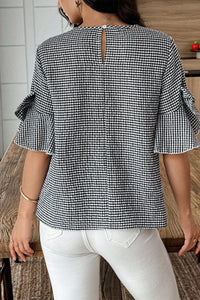 Black Checkered Bell, Bow-Sleeve Top