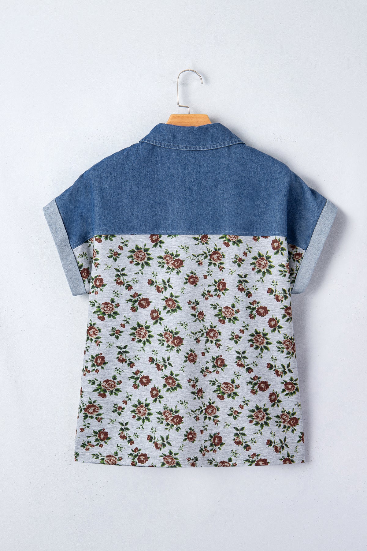 Floral & Soft Denim Button Short Sleeve Polo