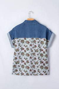 Floral & Soft Denim Button Short Sleeve Polo