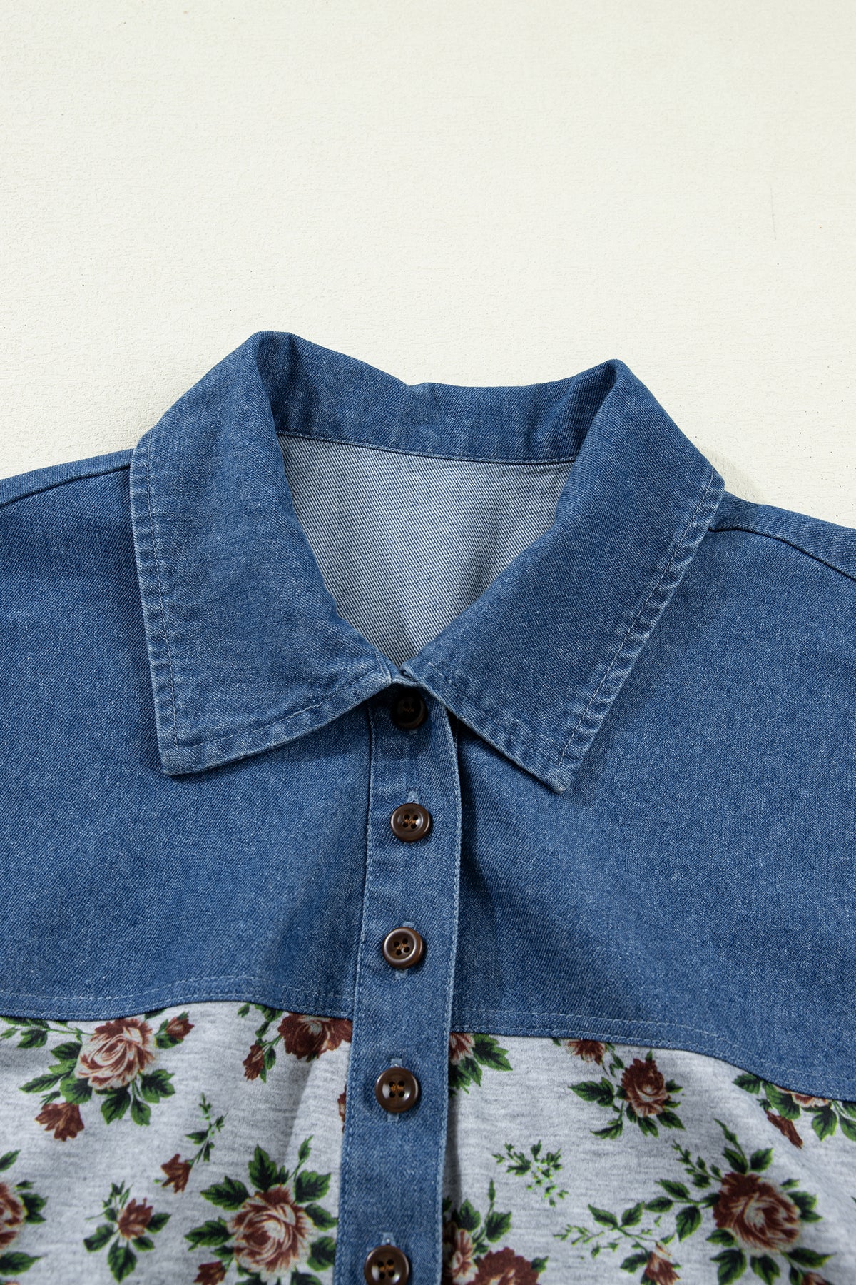 Floral & Soft Denim Button Short Sleeve Polo