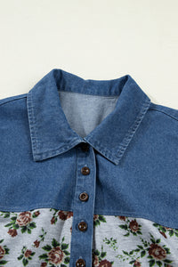 Floral & Soft Denim Button Short Sleeve Polo